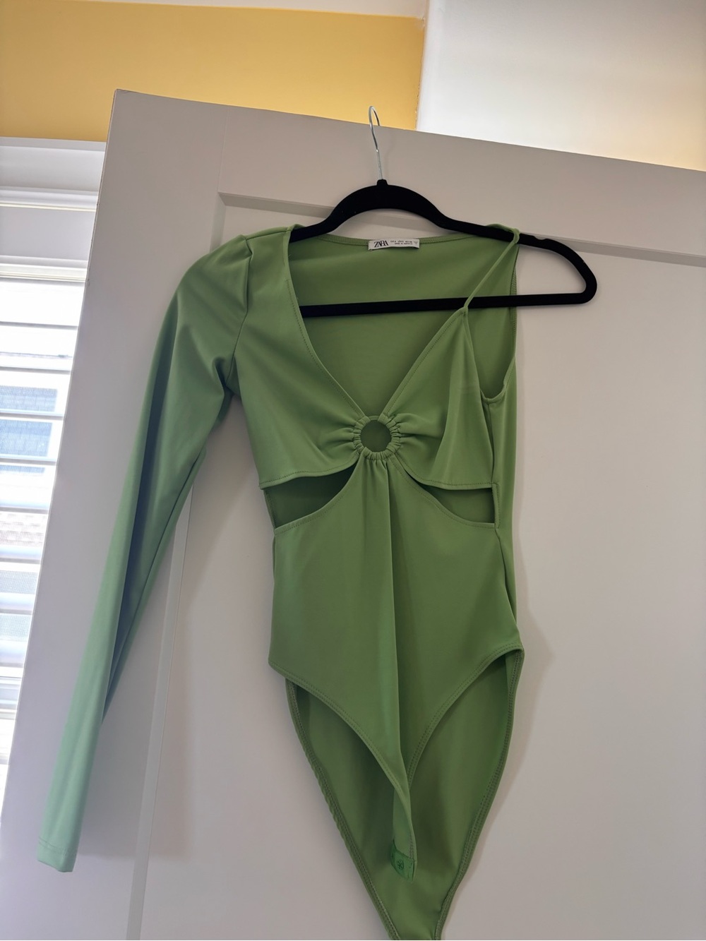 Zara Lime Green One-Long-Sleeve Cutout Ring Bodysuit